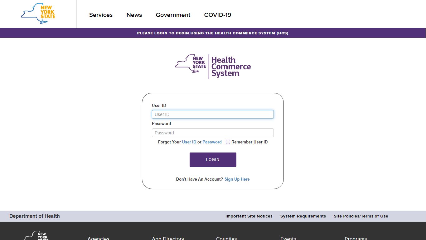 Log on to the Health Commerce System